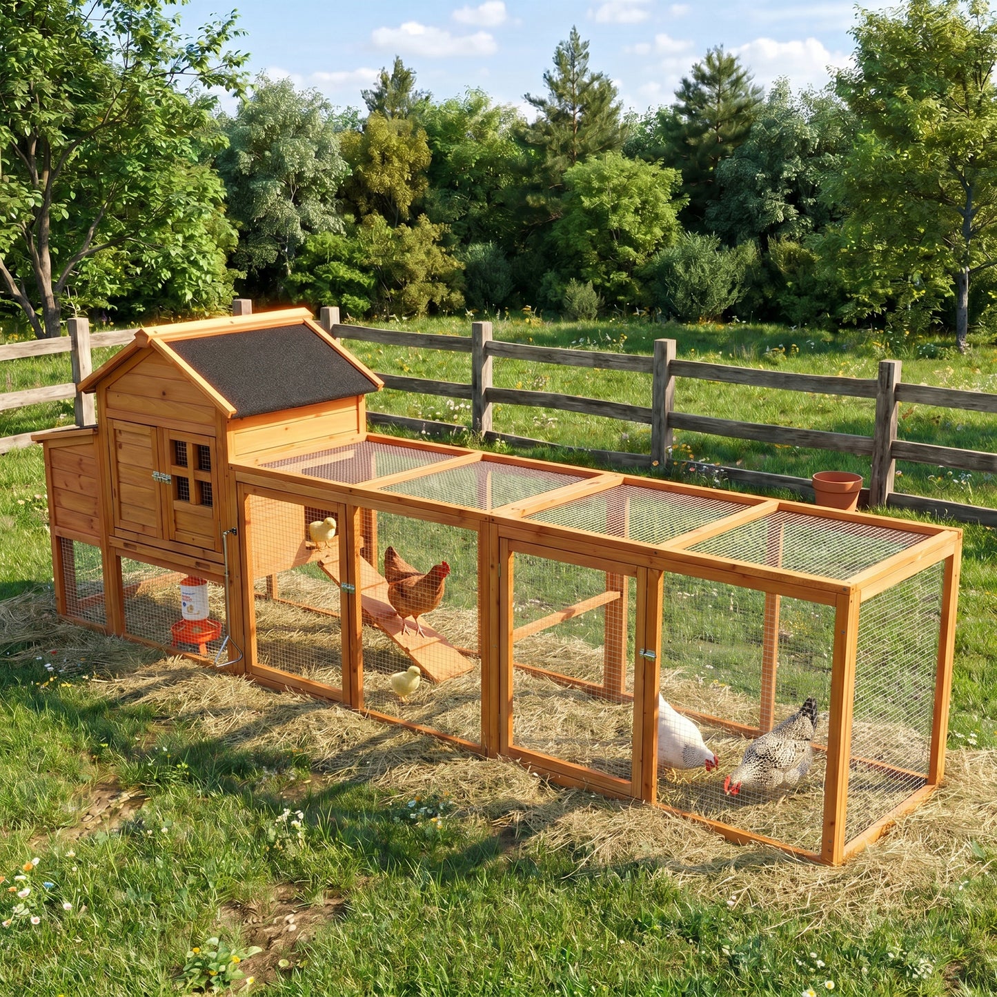 Large Chicken Coop with Run and Nest Box and Removable Tray, Hen House for 4-6 Chickens, Outdoor Weatherproof Small Animal Cages image 1