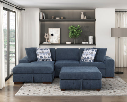 Modern Blue One Arm 2-Seater Sofa with Pull-out Bed Right Side Tufted Chenille Fabric Upholstery Solid Wood Living Room Furniture 1pc image 9
