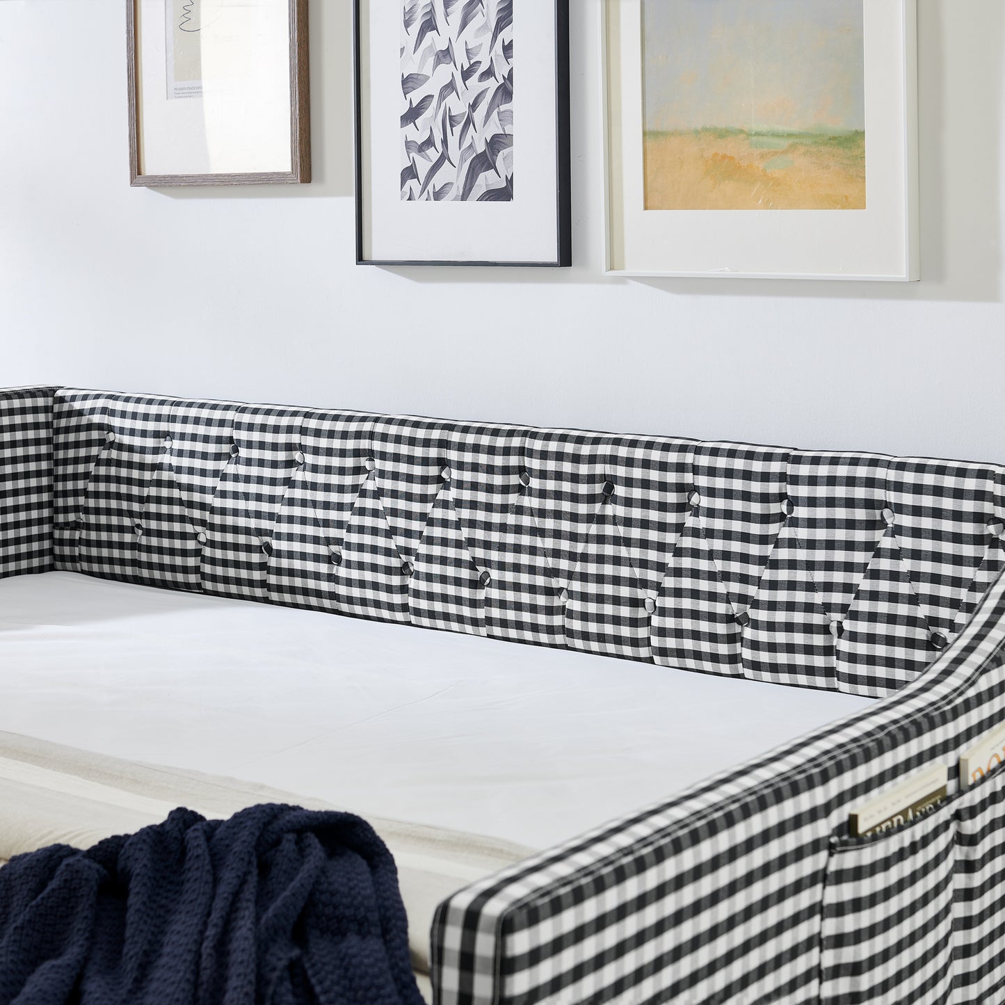 Full‑Size Daybed,Upholstered Convertible Daybed with Tufted Button Backrest, 3‑in‑1 Versatile Sofa Bed with Pull‑Out Trundle & Side Storage, Perfect for Compact Living-Black image 8