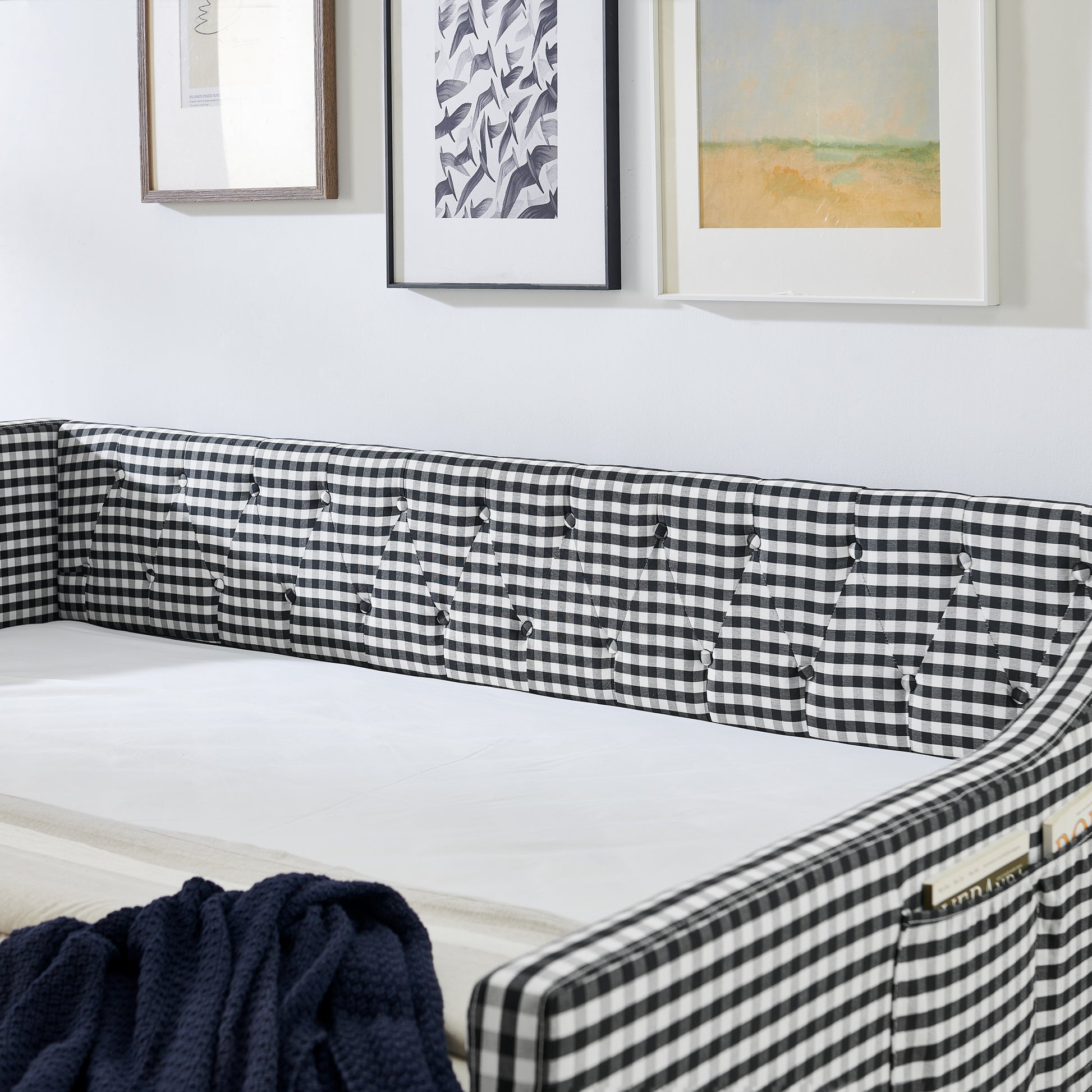 Full‑Size Daybed,Upholstered Convertible Daybed with Tufted Button Backrest, 3‑in‑1 Versatile Sofa Bed with Pull‑Out Trundle & Side Storage, Perfect for Compact Living-Black image 8