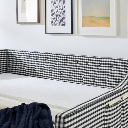 Full‑Size Daybed,Upholstered Convertible Daybed with Tufted Button Backrest, 3‑in‑1 Versatile Sofa Bed with Pull‑Out Trundle & Side Storage, Perfect for Compact Living-Black image 8