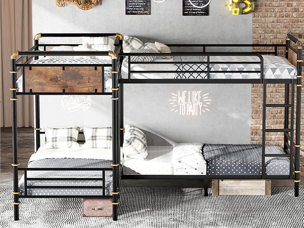 Quad Bunk Bed for 4 Kids, Heavy Duty Metal Twin Bunk Bed Frame, Detachable Triple Bunk Bed, Can Be Divided Into 3 Twin Beds, Black(Old SKU W2580S00020) image 11