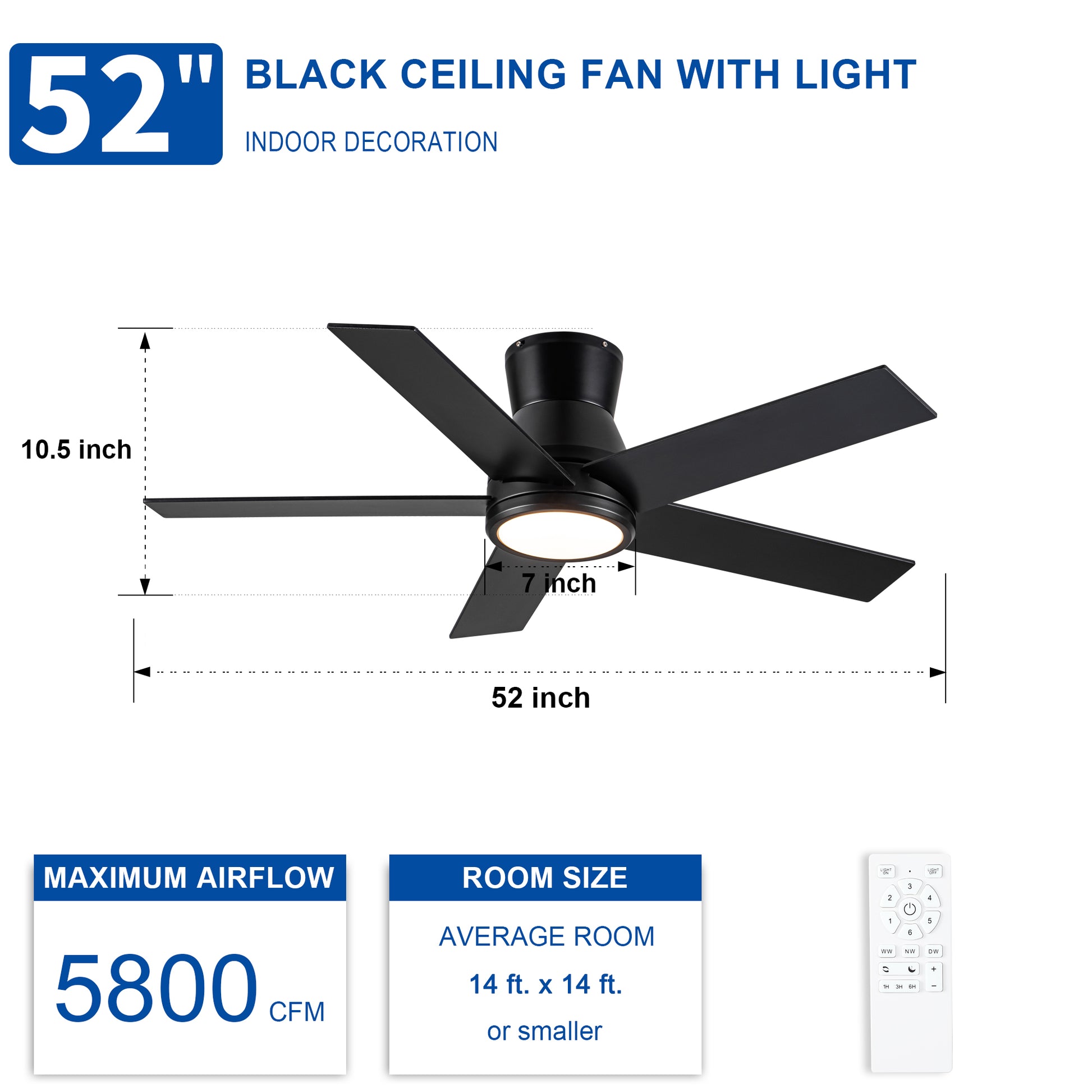 52" Black Lowe Profile Ceiling Fan with Light image 6