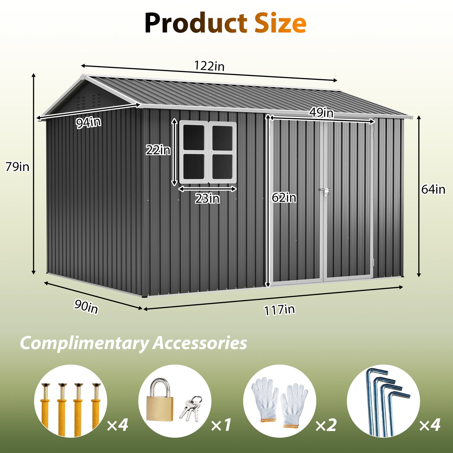 10'x8' Oversized Steel Storage Shed with Window, Lockable Doors & Sloped Roof, Heavy Duty Outdoor Tool Shed for Garden, Patio, Backyard, Lawn - Dark Gray image 2