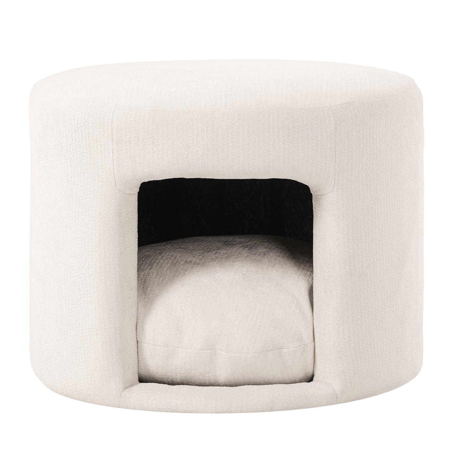 Beige Pet Friendly Ottoman with Removable Pet Cushion, Hidden Pet Nook, Acacia Wood Legs, 220lbs Capacity, Upholstered Footrest Stool for Living Room image 4