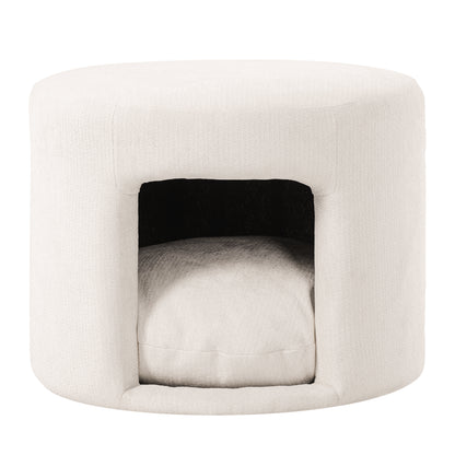 Beige Pet Friendly Ottoman with Removable Pet Cushion, Hidden Pet Nook, Acacia Wood Legs, 220lbs Capacity, Upholstered Footrest Stool for Living Room image 4