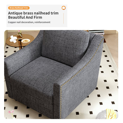 360 Degree Swivel Armchair Cotton linen skin-friendly fabric Ergonomic design Brass nail decorative armchair Living room chairs Bedroom chairs Living room chairs Black legs Suitable for indoor homes image 6
