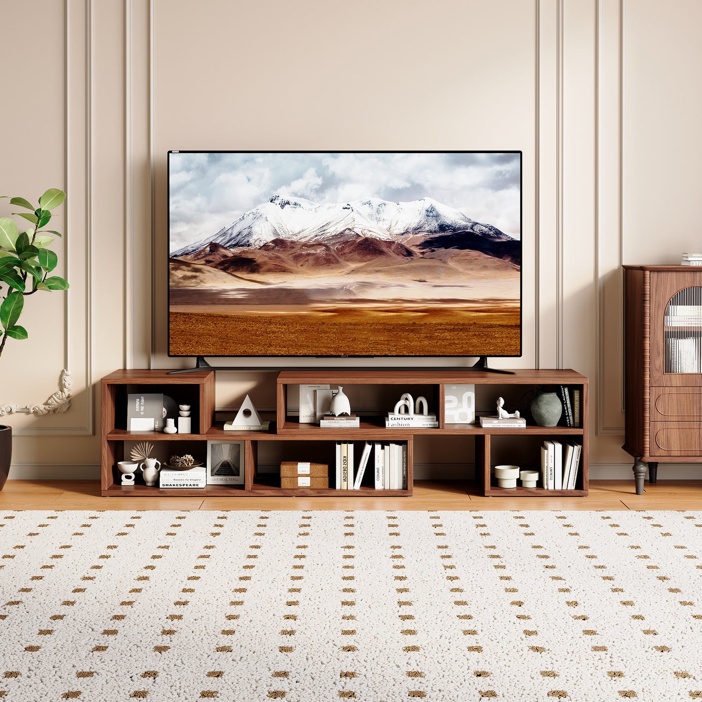 Dark Walnut Modular TV Stand, Free‑Combination Open Storage Media Console, Modern Minimalist Entertainment Center, Adjustable TV Cabinet for Living Room Bedroom Apartment image 2