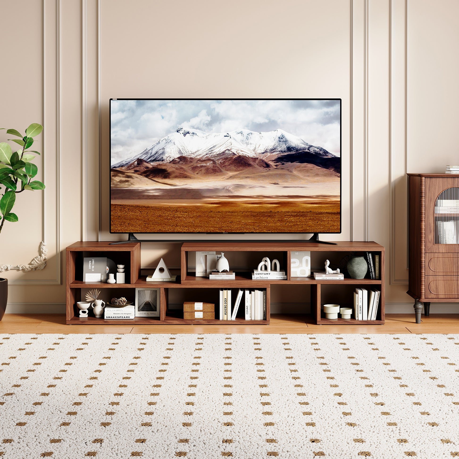 Dark Walnut Modular TV Stand, Free‑Combination Open Storage Media Console, Modern Minimalist Entertainment Center, Adjustable TV Cabinet for Living Room Bedroom Apartment image 2