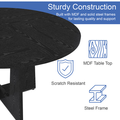 Spiced Round Dining Table for 4 - 47 Inch Farmhouse Kitchen Table, MDF Circle Table with Wood Grain Finish, 300lb Weight Capacity, Easy Assembly for Dining Room, Kitchen, Living Room -Black image 7