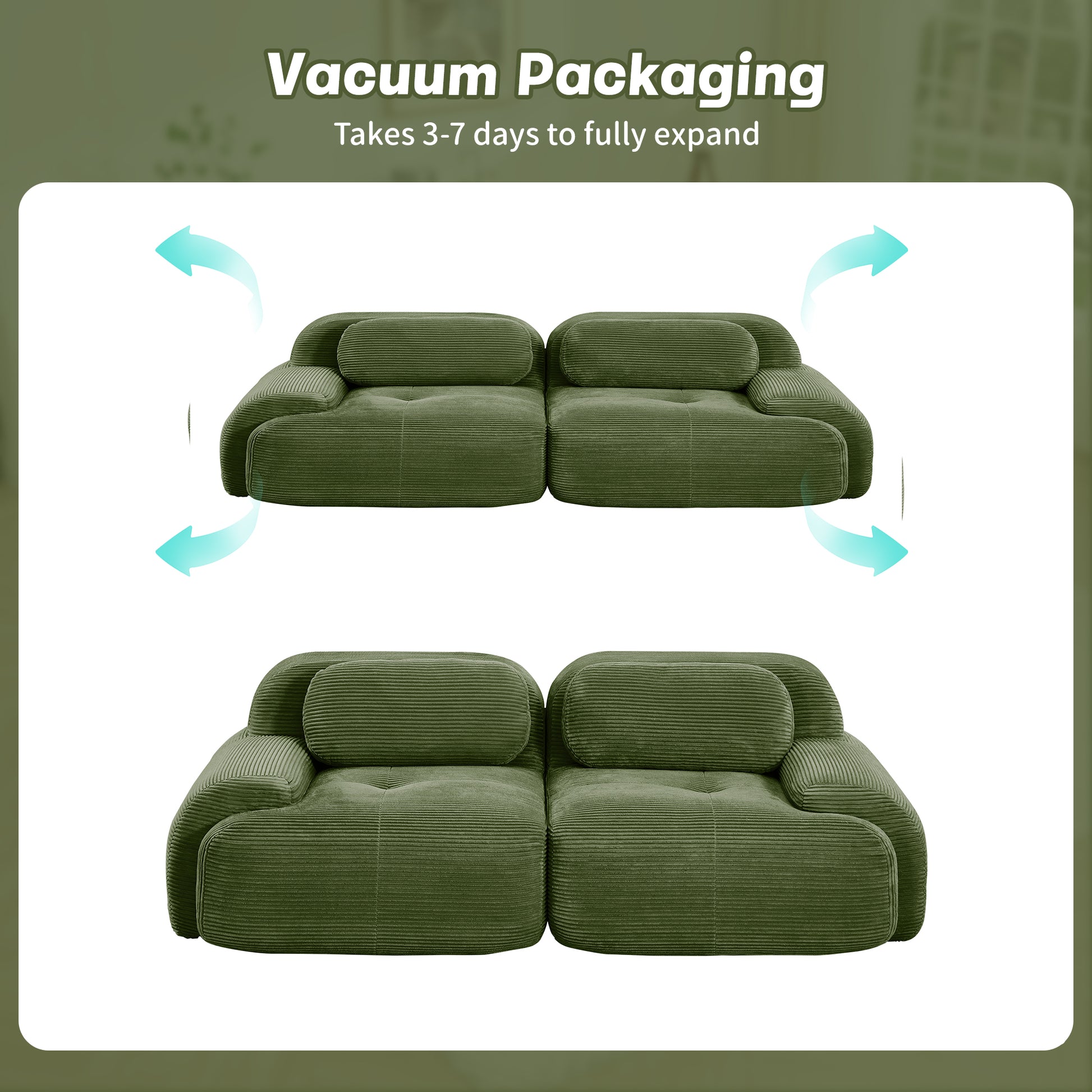 82'' loveseat sofa in luxuryCorduroy Fabric modular for free combo separation curved armrests,anti-slip design high-resilience sponge fits living rooms bedrooms Audiovisual Room,Olive green image 12