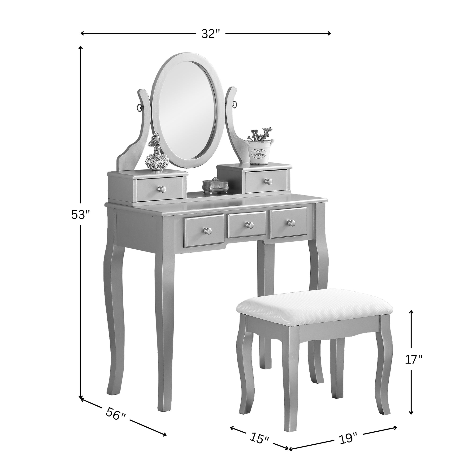 Ashley Wood Make-Up Vanity Table and Stool Set, White image 7