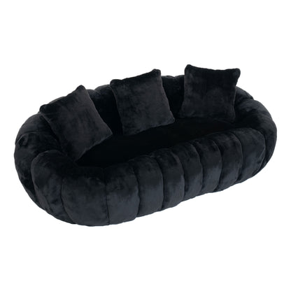 Floral-shaped sofa, ultra-soft faux fur sofa, large living room two-seater sofa, Black, two-person style image 8