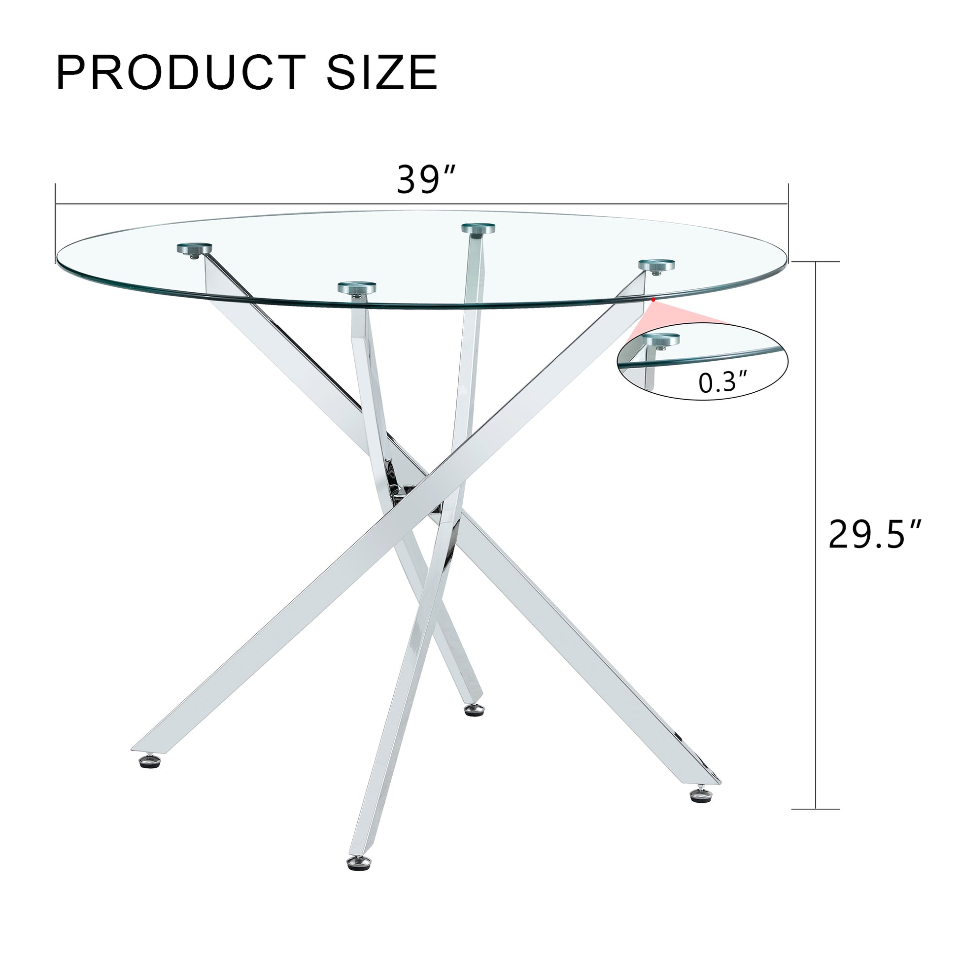 Round glass dining table suitable for 2-4 people: diameter 39 inches,Modern minimalist style round transparent tempered glass table,metal table legs, suitable for kitchen, dining room and living room. image 4