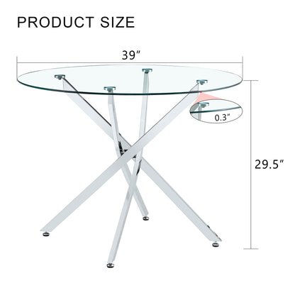 Round glass dining table suitable for 2-4 people: diameter 39 inches,Modern minimalist style round transparent tempered glass table,metal table legs, suitable for kitchen, dining room and living room. image 4
