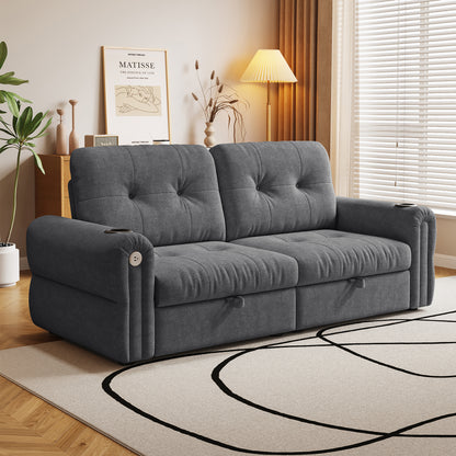 It is a multi-functional sofa, a 77-inch convertible sofa bed, and a 2-in-1 piece suitable for both sitting and lying down. Made of Chenille fabric, it is suitable for living rooms, bedrooms image 2