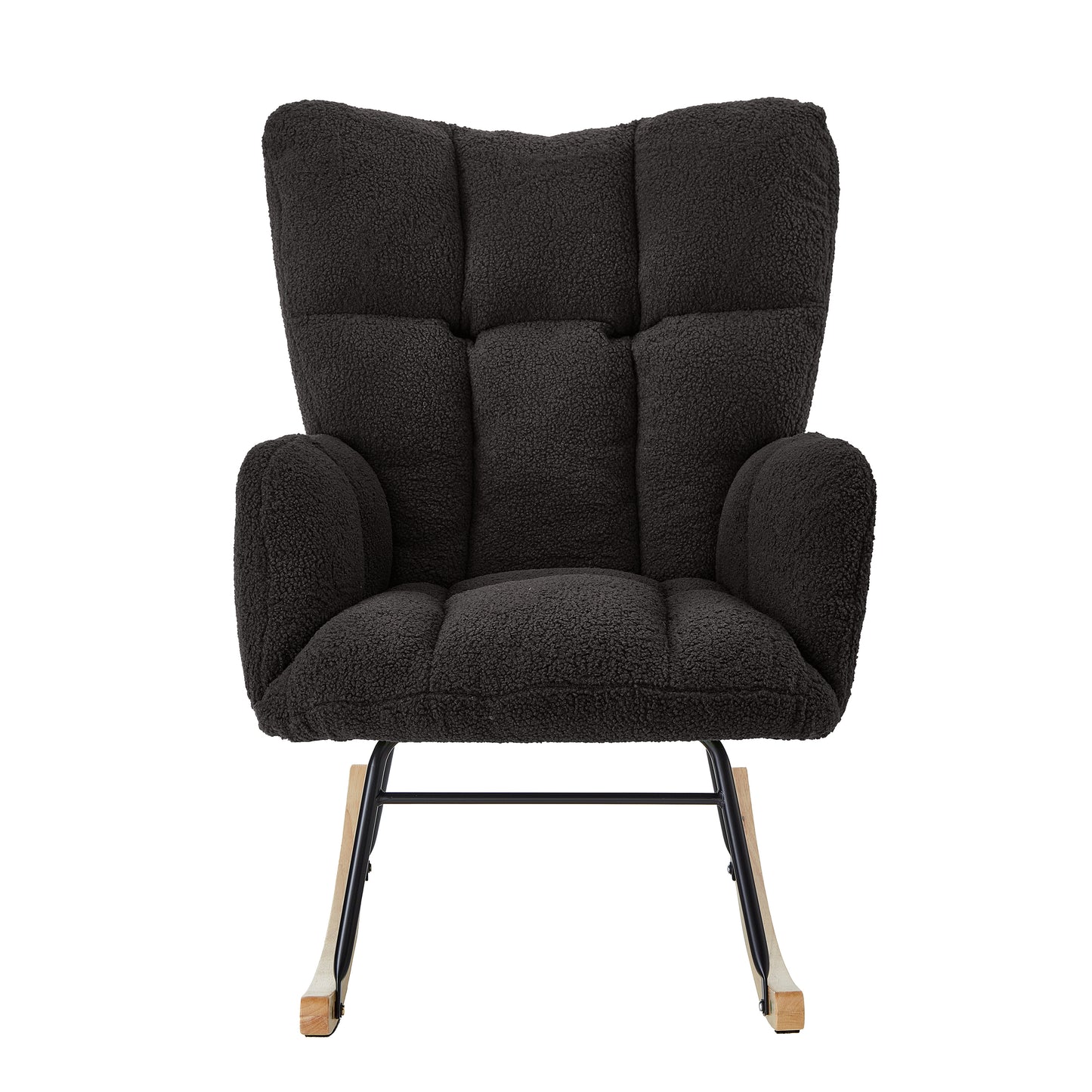 Glider Chair for Living Room Tufted Upholstered Teddy Fabric Rocking Chair with Metal Frame Accent Chair Dark Gray image 10