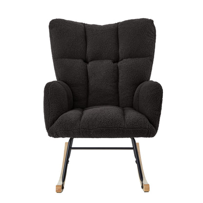 Glider Chair for Living Room Tufted Upholstered Teddy Fabric Rocking Chair with Metal Frame Accent Chair Dark Gray image 10