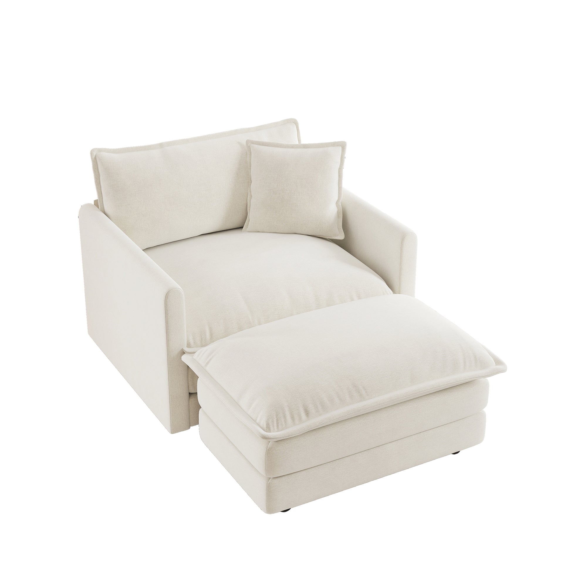 Modern Accent Chair with Ottoman, Living Room Club Chair Chenille Upholstered Armchair, Reading Chair for Bedroom, White image 5