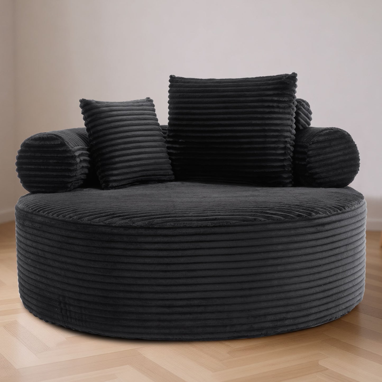 Round Sofa Bed with Memory Foam Sectional Couches for Living Room, Cloud Couch with three pillows, Black image 1