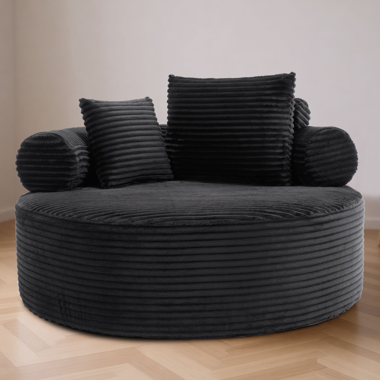 Round Sofa Bed with Memory Foam Sectional Couches for Living Room, Cloud Couch with three pillows, Black image 1