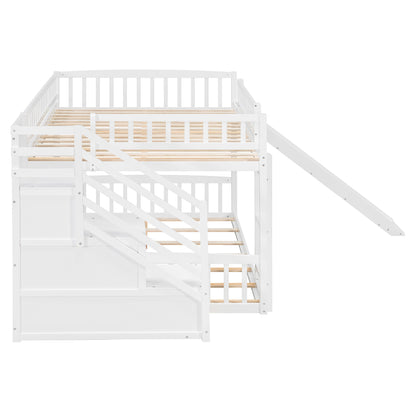 Stairway Full over Full Bunk Bed with Three Drawers and Slide, White image 5