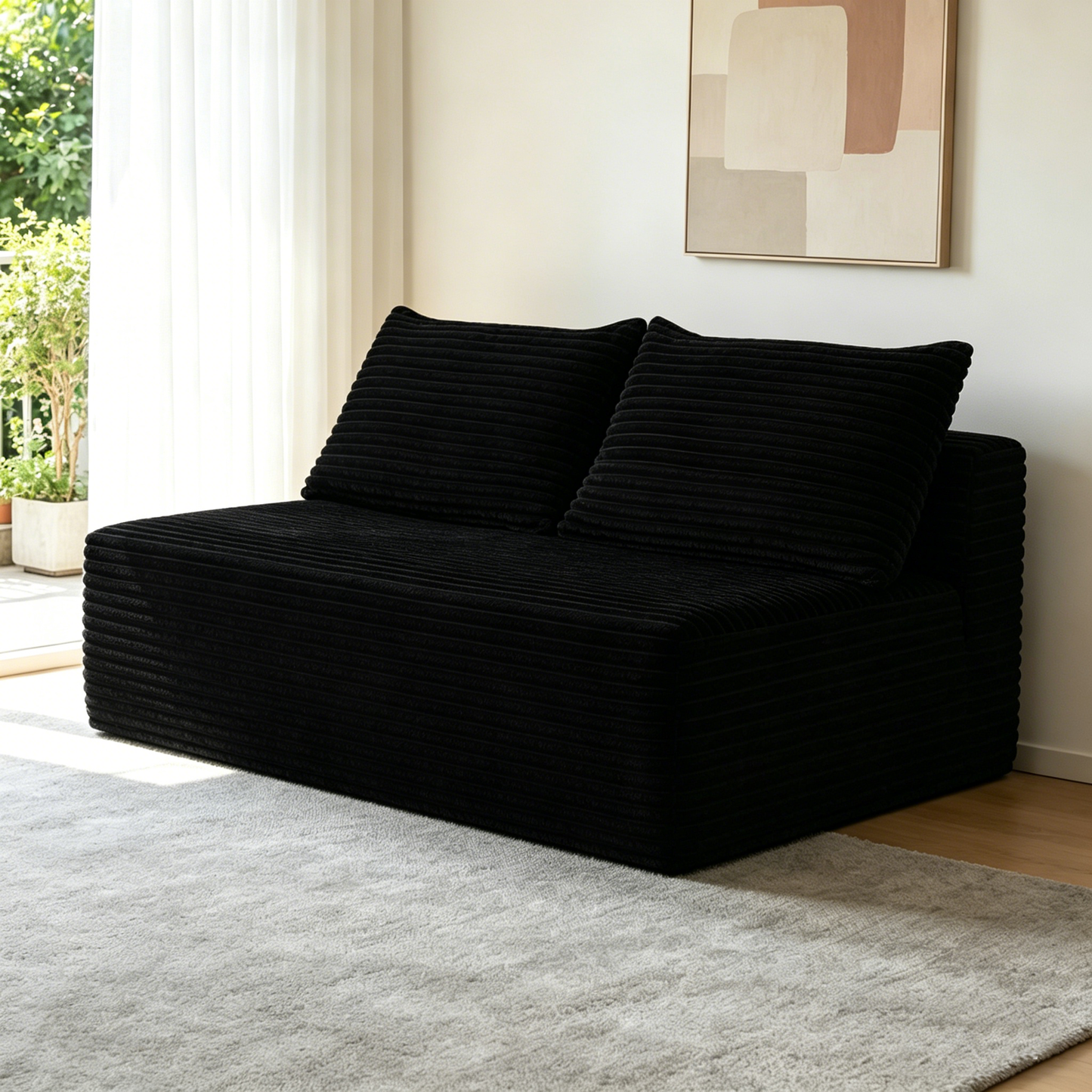 58-inch 2 seat median longue with plush black velvet, cup holder, flexible matching, mainly for living room use. image 1