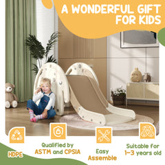 Qaba 3 in 1 Toddler Slide for Years 1-3, Kids Slide with Climber, Basketball Hoop, Elephant-Shaped Indoor Slide, Cream White