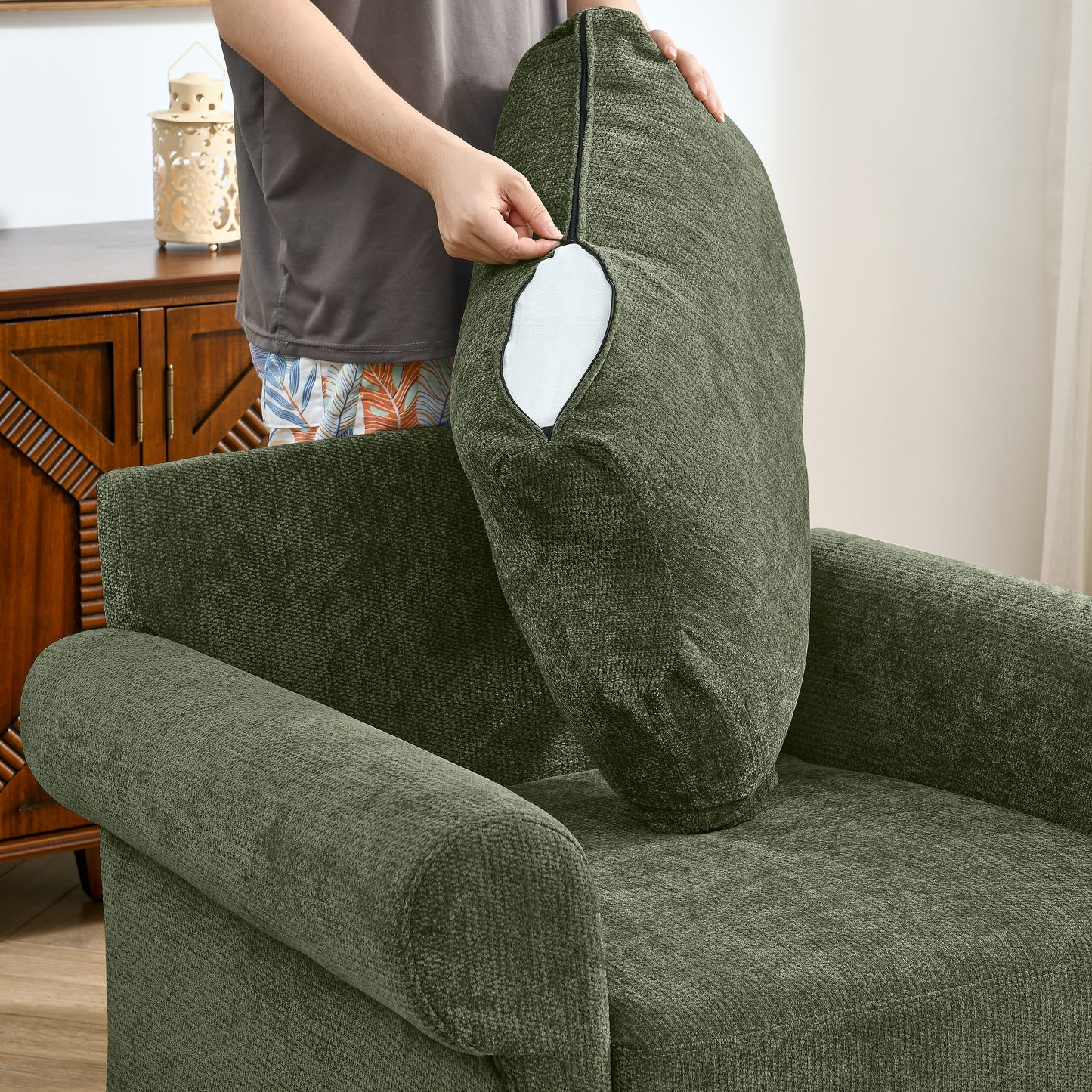 37.5" Accent Chair with Ottoman, Plush Chenille Upholstered Armchair, Stylish Single Sofa Chair for Living Room, Bedroom, Apartment image 4
