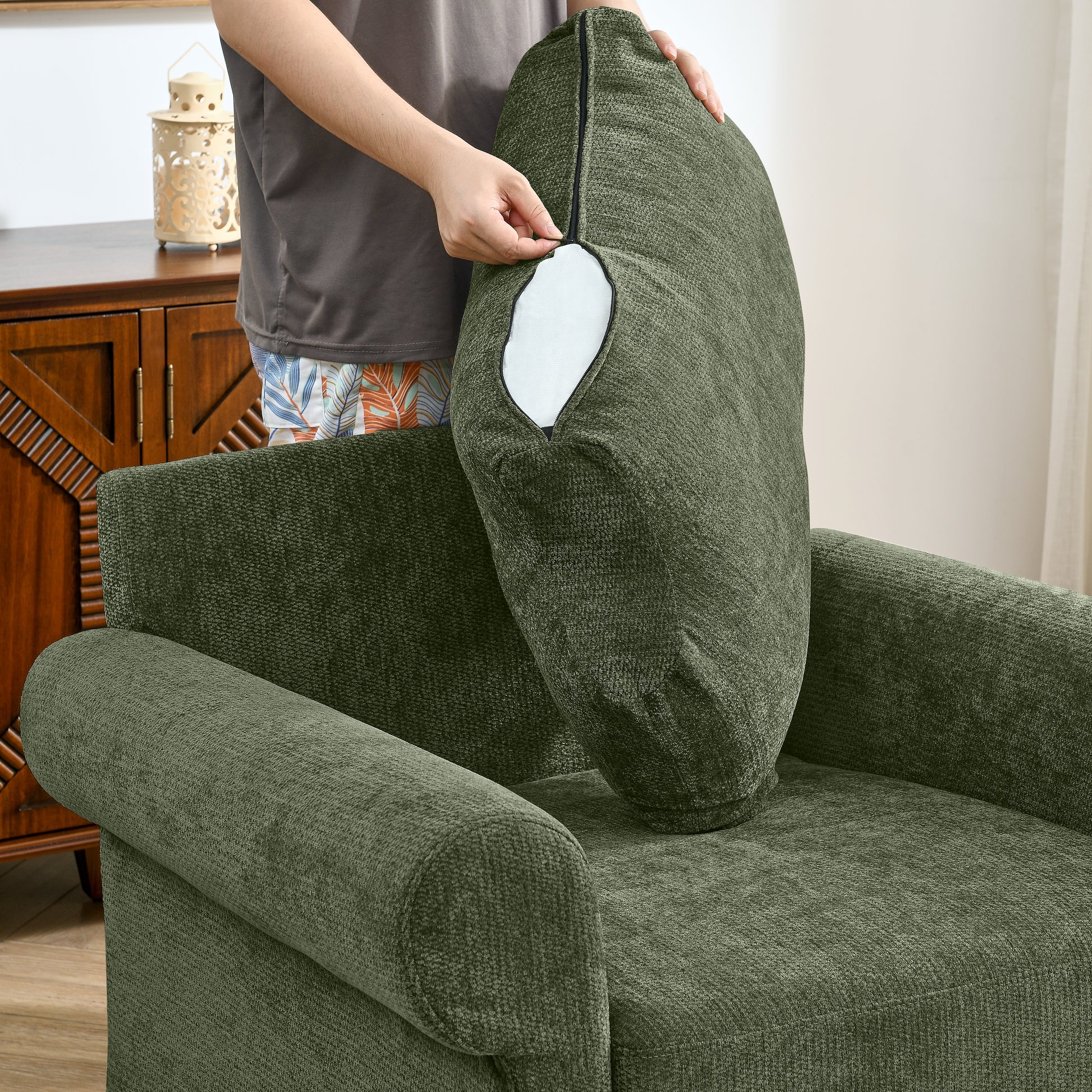 37.5" Accent Chair with Ottoman, Plush Chenille Upholstered Armchair, Stylish Single Sofa Chair for Living Room, Bedroom, Apartment image 4