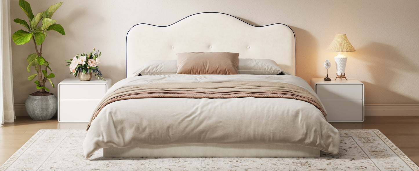 King Size Upholstered Platform Bed, Beige image 8