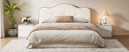 King Size Upholstered Platform Bed, Beige image 8