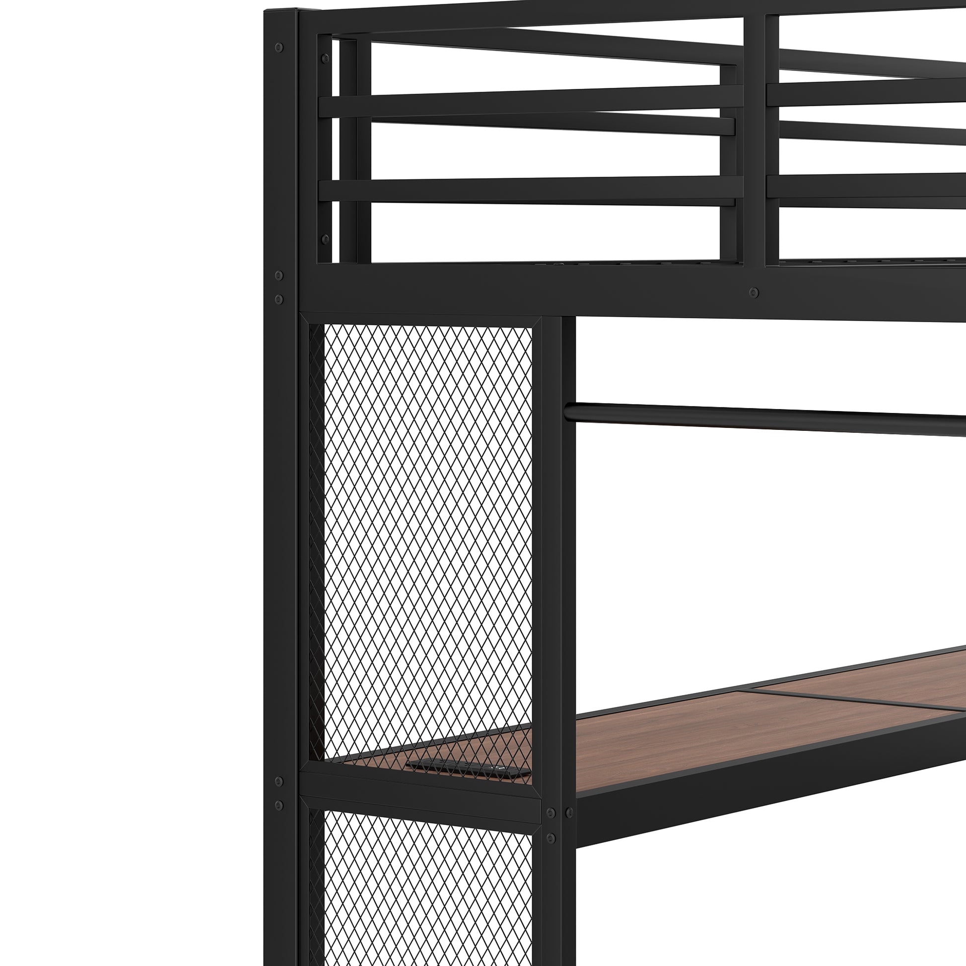 Full Loft Bed with Desk and Storage Stairs, Metal Loft Beds with LED Lights, USB Ports, Multifunctional Iron Nets, No Spring Box Needed and Noise-free, Black image 8