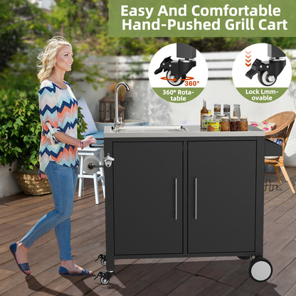 Outdoor Grill Table with Sink, Grill Cart with 304 Stainless Steel Sink and Cabinet, Outdoor Grill Cart,Outdoor Cart Sink Station with Wheels, L38" x W18" x H35" image 9