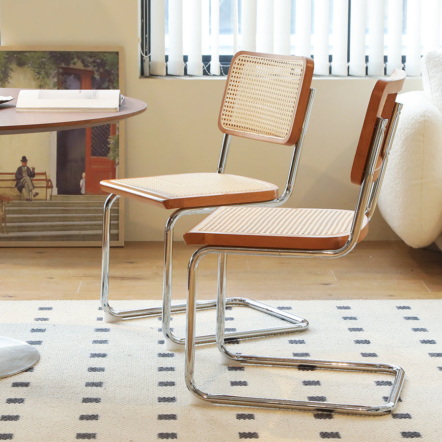 Dining Chairs Set of 2, Rattan Side Accent Chairs with Chrome Legs, Modern Mid Century Breuer Designed Chairs, Upholstered Dining Living Room Kitchen Chairs image 4