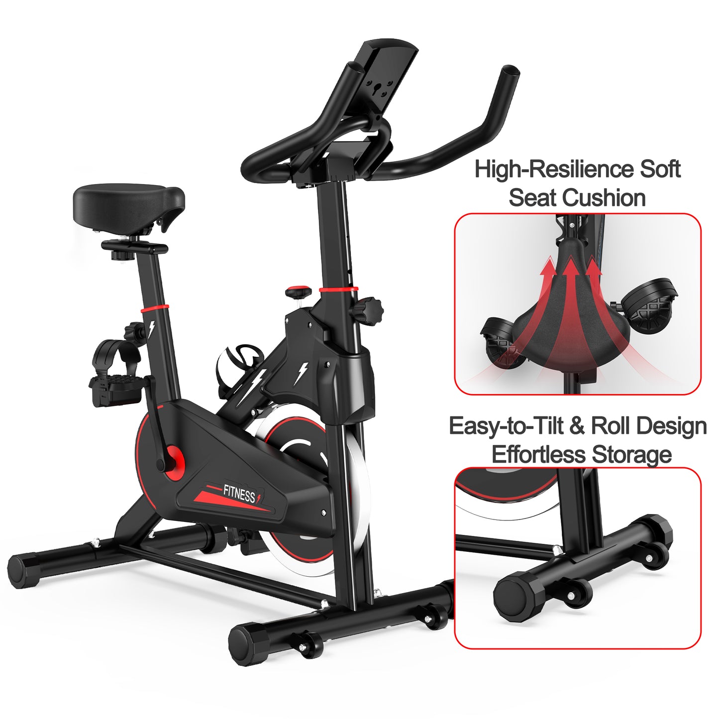 Indoor Exercise Bike, Stationary Cycling Bike with Monitor, Adjustable Resistance, Comfortable Seat & Handlebars, Stable Base, Portable Design Home Fitness Workout Cycle for Daily Indoor Use image 7