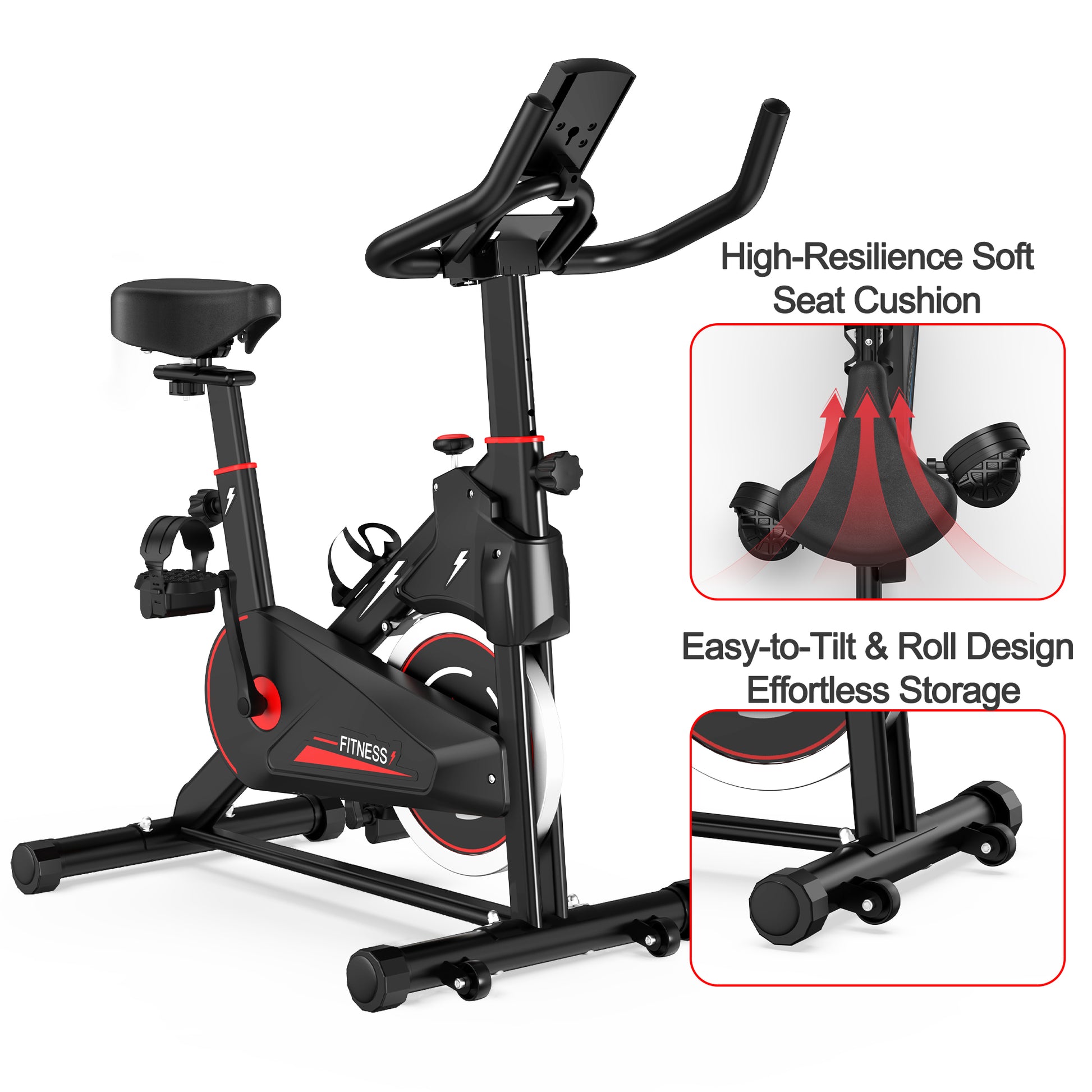 Indoor Exercise Bike, Stationary Cycling Bike with Monitor, Adjustable Resistance, Comfortable Seat & Handlebars, Stable Base, Portable Design Home Fitness Workout Cycle for Daily Indoor Use image 7