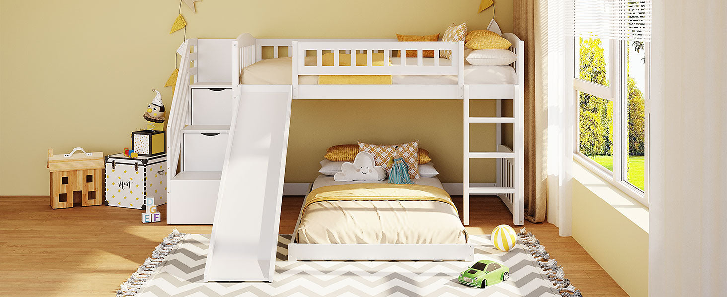 Stairway Twin over Twin Bunk Bed with Two Drawers and Slide, White(OLD SKU:LT100156AAK-1) image 6