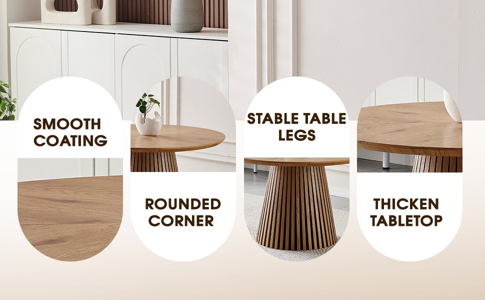 Wooden dining table, modern round kitchen dining table, fashionable design, suitable for family gatherings, multi-functional and space-saving, suitable for living room and dining room image 5