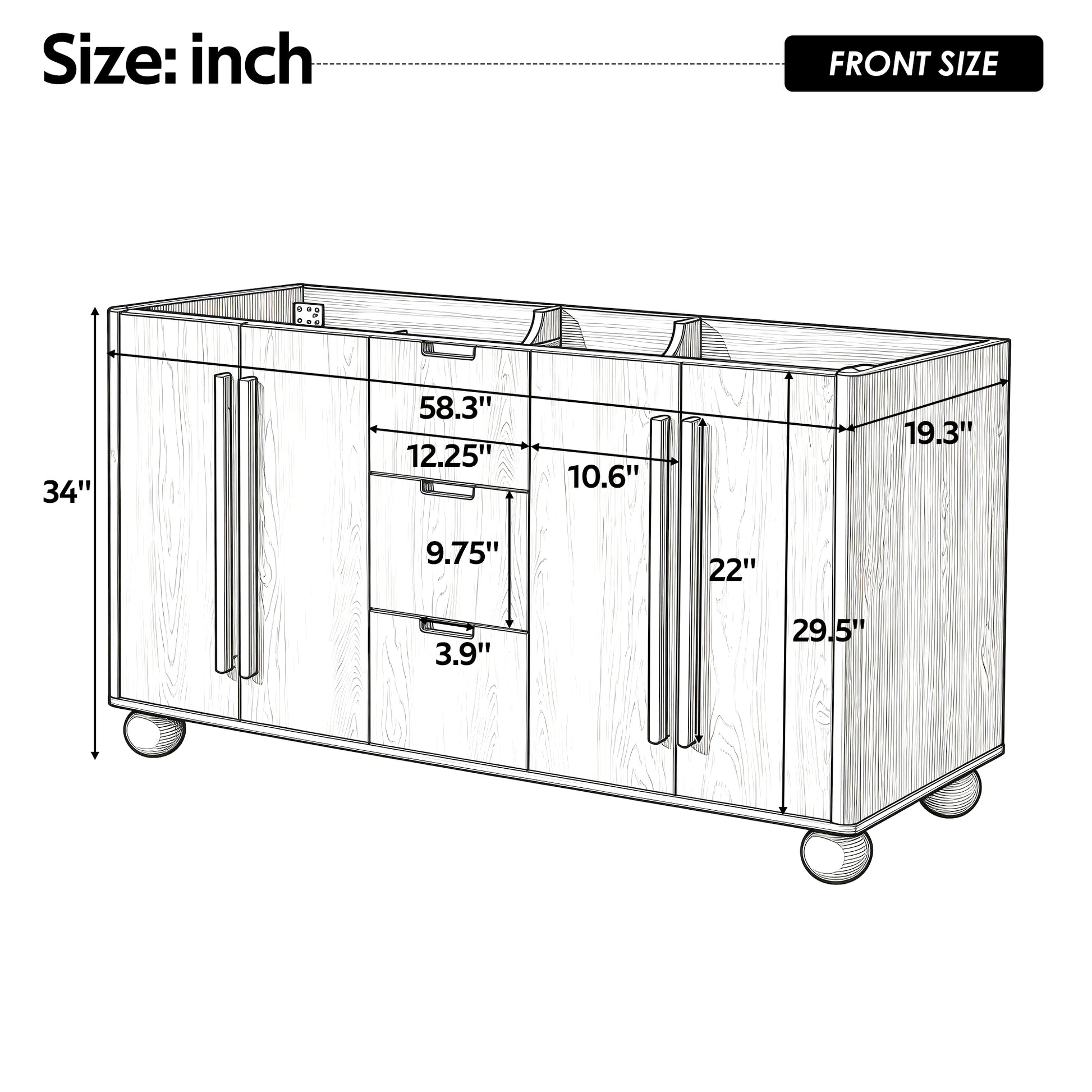 [Cabinet Only] 58.3" Bathroom Vanity Cabinet Only Without Vanity Top, 3 Drawers & 4 Doors, All Soft-Close, Adjustable Shelf, Wood Color image 3