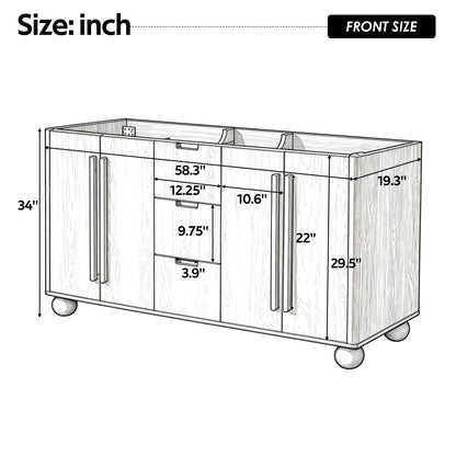 [Cabinet Only] 58.3" Bathroom Vanity Cabinet Only Without Vanity Top, 3 Drawers & 4 Doors, All Soft-Close, Adjustable Shelf, Wood Color image 3