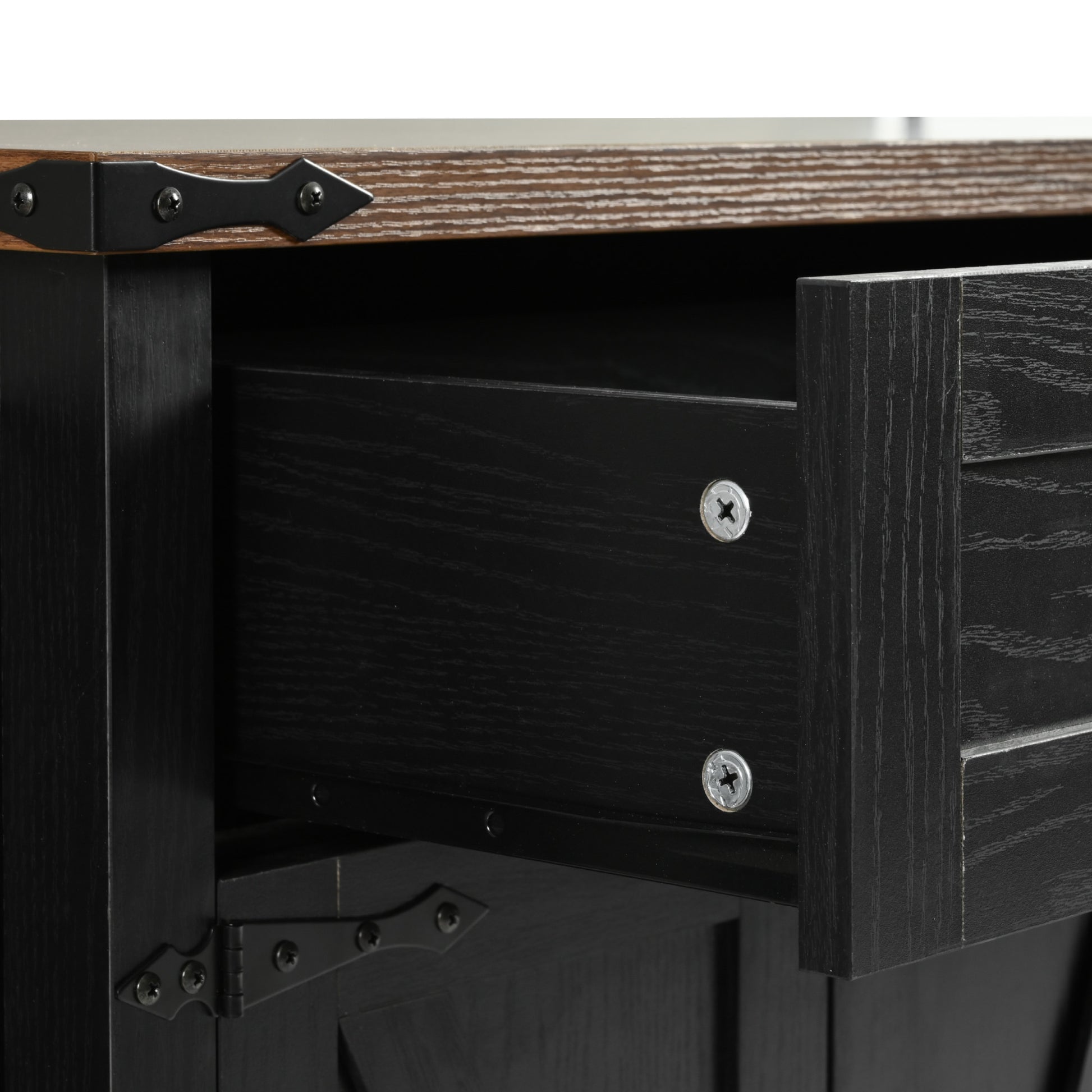 K&K 53.5''Farmhouse Kitchen Island with Power Outlet, Kitchen Storage Island with Drop Leaf, Spice Rack and Drawer, Rolling Kitchen Cart on Wheels, for Home, Kitchen and Dining Room, Black image 12