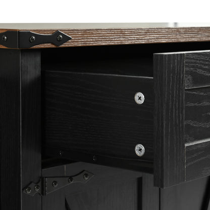 K&K 53.5''Farmhouse Kitchen Island with Power Outlet, Kitchen Storage Island with Drop Leaf, Spice Rack and Drawer, Rolling Kitchen Cart on Wheels, for Home, Kitchen and Dining Room, Black image 12