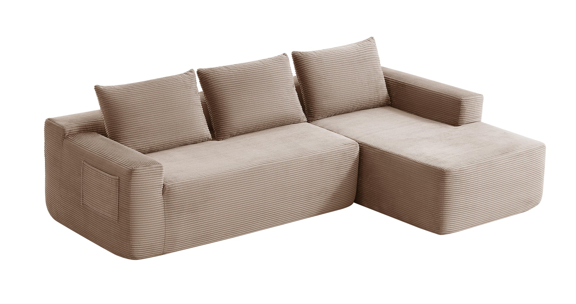 96.9" Cloud Sectional Couch with L-Shape Chaise,Modern Modular Sofa with Deep Seat, Upholstered Couches for Living Room Bedroom,No Assembly Required, (Corduroy Fabric),Camel,Right image 7