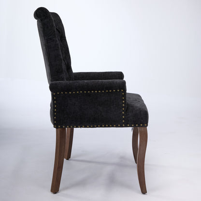 Upholstered Chenille Fabric Accent Dining Chair, Curved Solid Wood Legs, Elegant Tufted Club Dining Room Kitchen Room Arm Dining Chair, Single Pack,Black,SW1895BK image 5