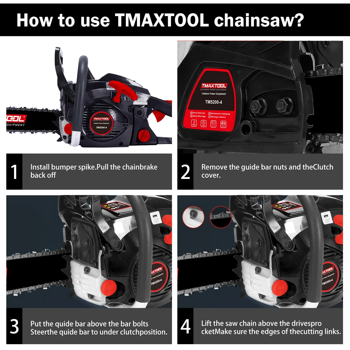 TMAXTOOL 62cc Powerful 20 inch Gas Chainsaw with 2 Stroke - Perfect for Pruning, Limbing, and Sawmill Operations-black image 2