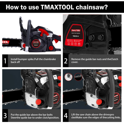TMAXTOOL 62cc Powerful 20 inch Gas Chainsaw with 2 Stroke - Perfect for Pruning, Limbing, and Sawmill Operations-black image 2