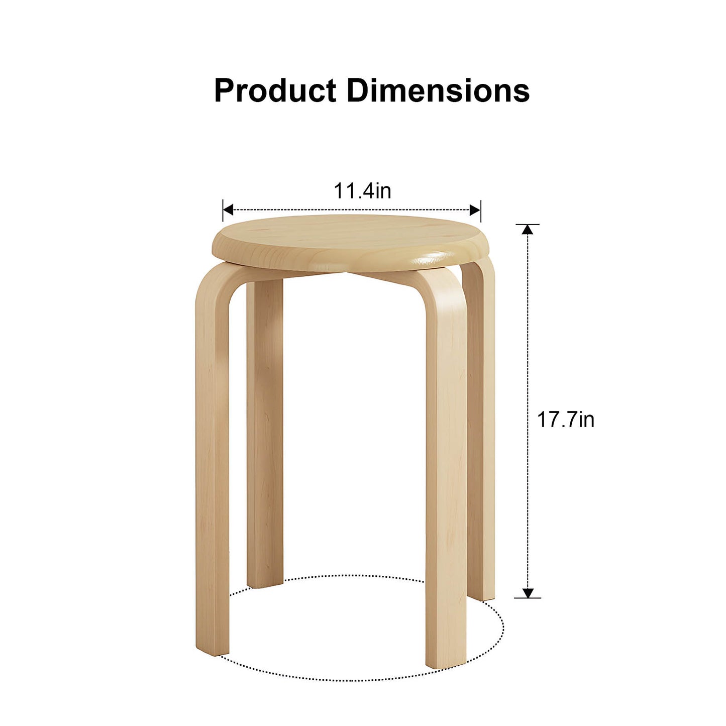 Stackable Bentwood Stool Set of 4, 18" Round Stacking Backless Nesting Stools, Anti-Slip Felt Pad,School Chairs, Suitable for classrooms, Dining Rooms, Kitchens, Natural image 2