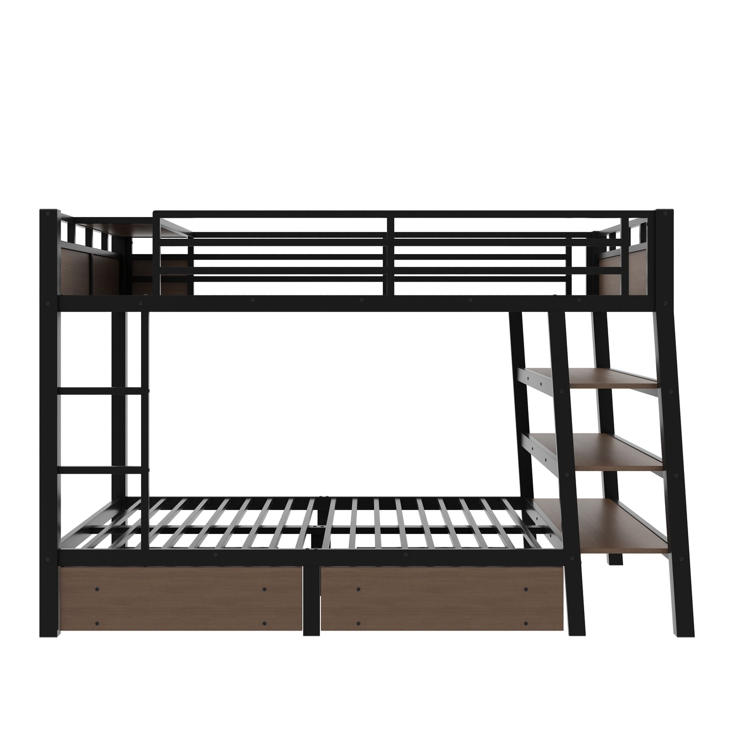 Full Size Metal Bunk Bed with Storage Shelves, LED light strip, and USB power strip, black image 7