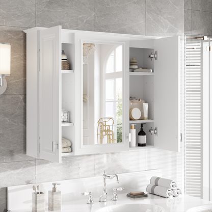 35 inch 2-in-1 Bathroom Wall Cabinet, Wall Mounted Medicine Cabinet with 5 Adjustable Shelves, Mirrored Door Over Toilet Storage Cabinet, White image 2